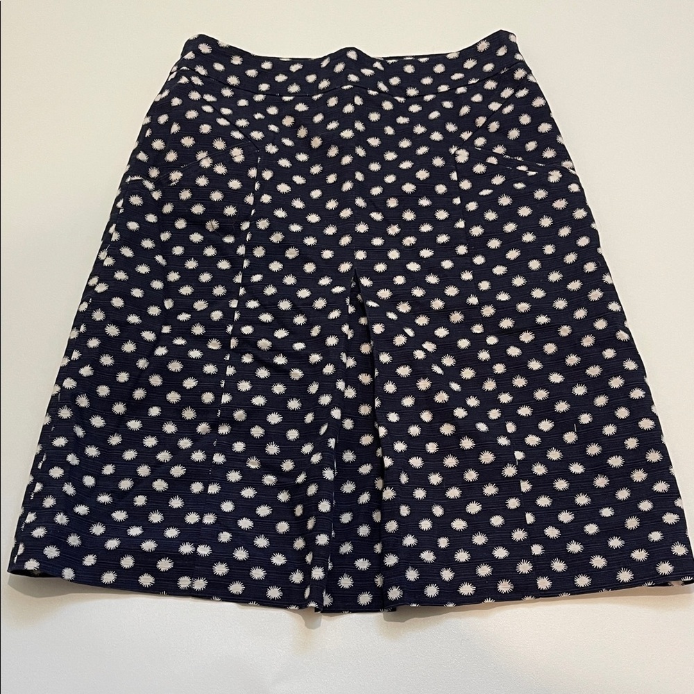 Boden A-Line Skirt Starburst Star Print Navy Blue/White Front Box Pleat